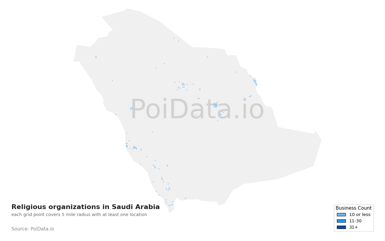 Religious organization density map for Saudi Arabia