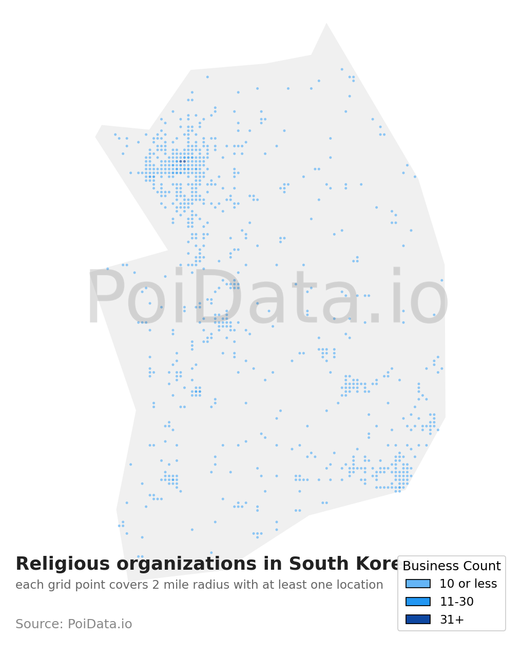 Religious organization density map for South Korea