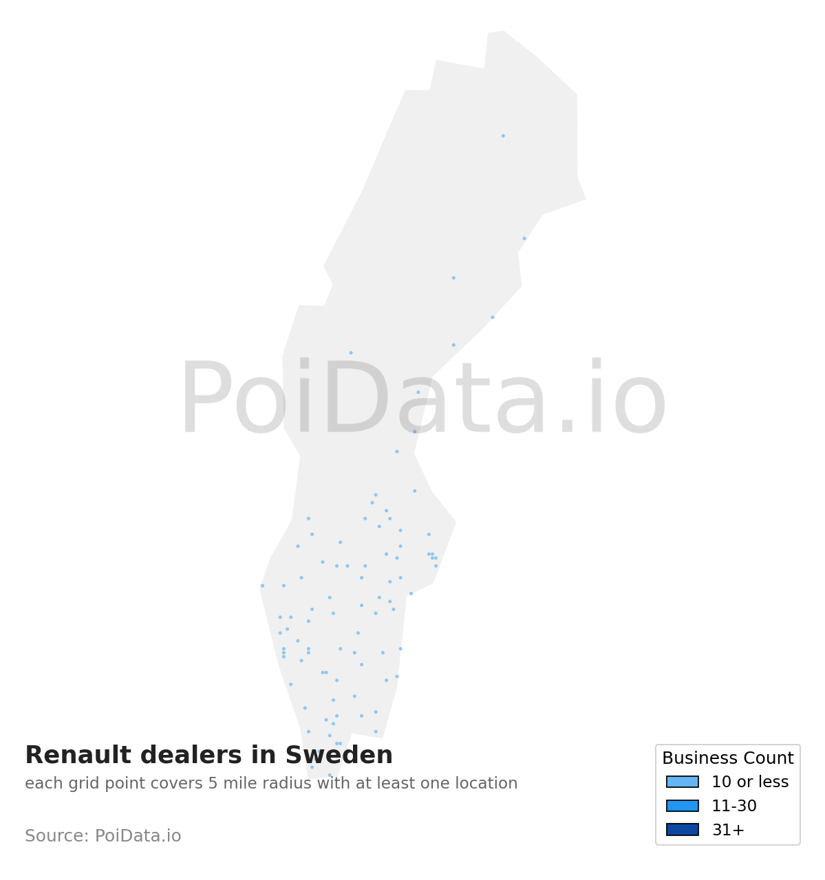Renault dealer density map for Sweden