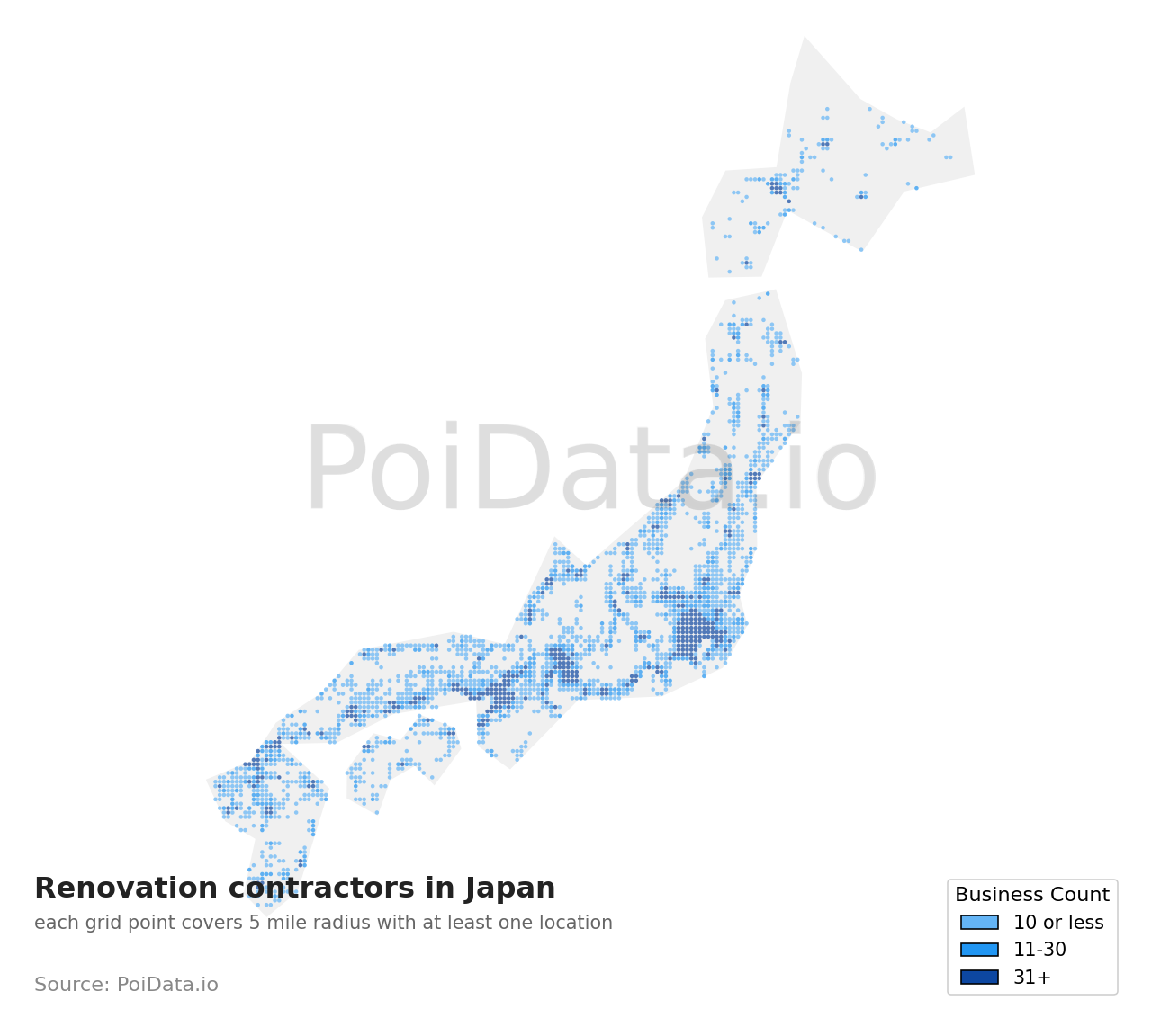 Renovation contractor density map for Soraku District, Kyoto, Japan