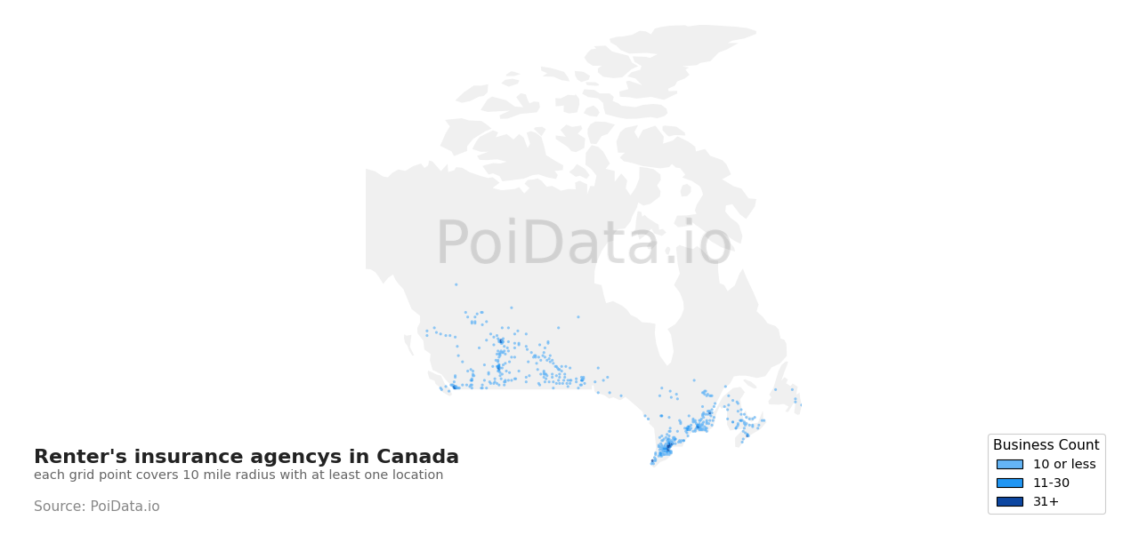 Renter's insurance agency density map for Manitoba, Canada
