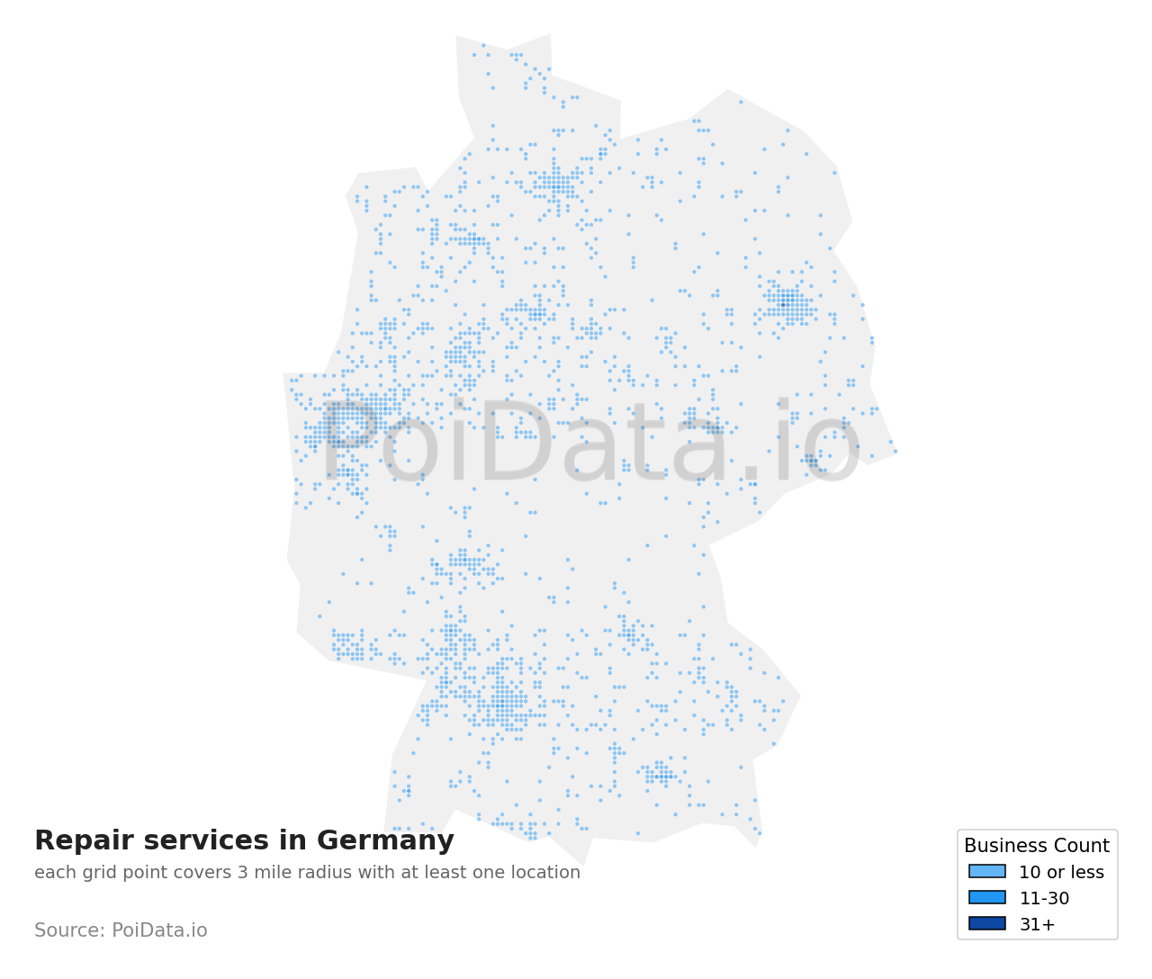 Repair service density map for Germany