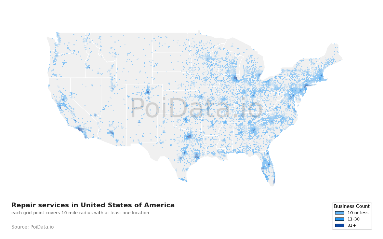 Repair service density map for Iowa, United States