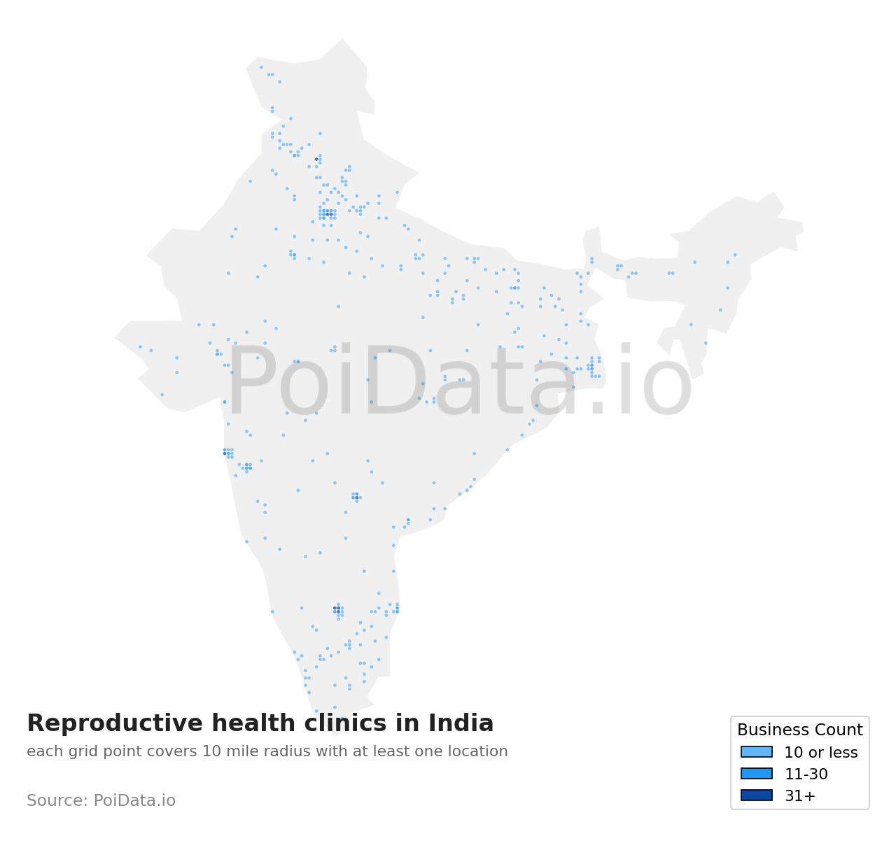 Reproductive health clinic density map for India