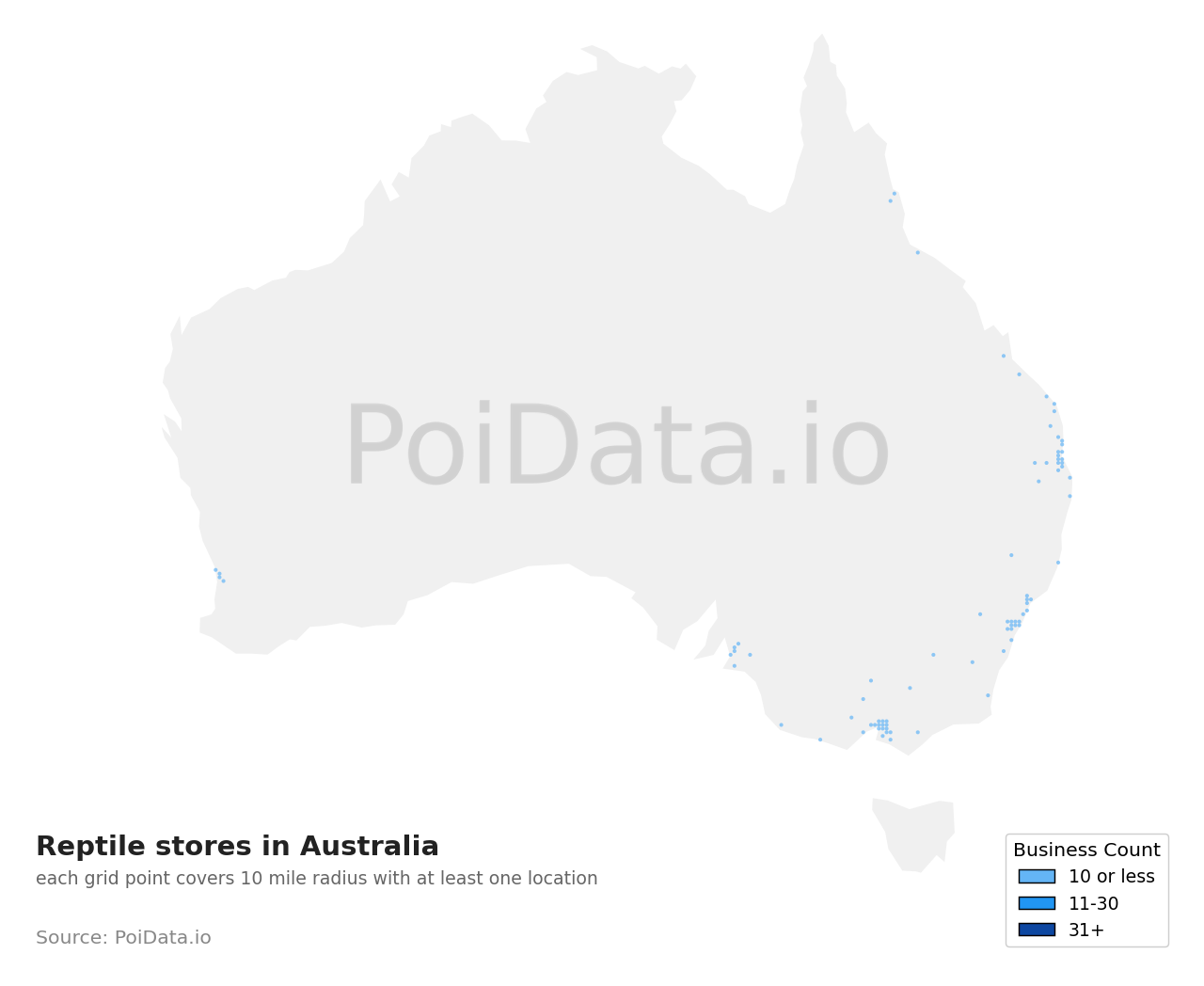 Reptile store density map for Australia