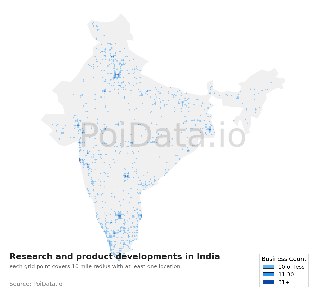 Research and product development density map for India