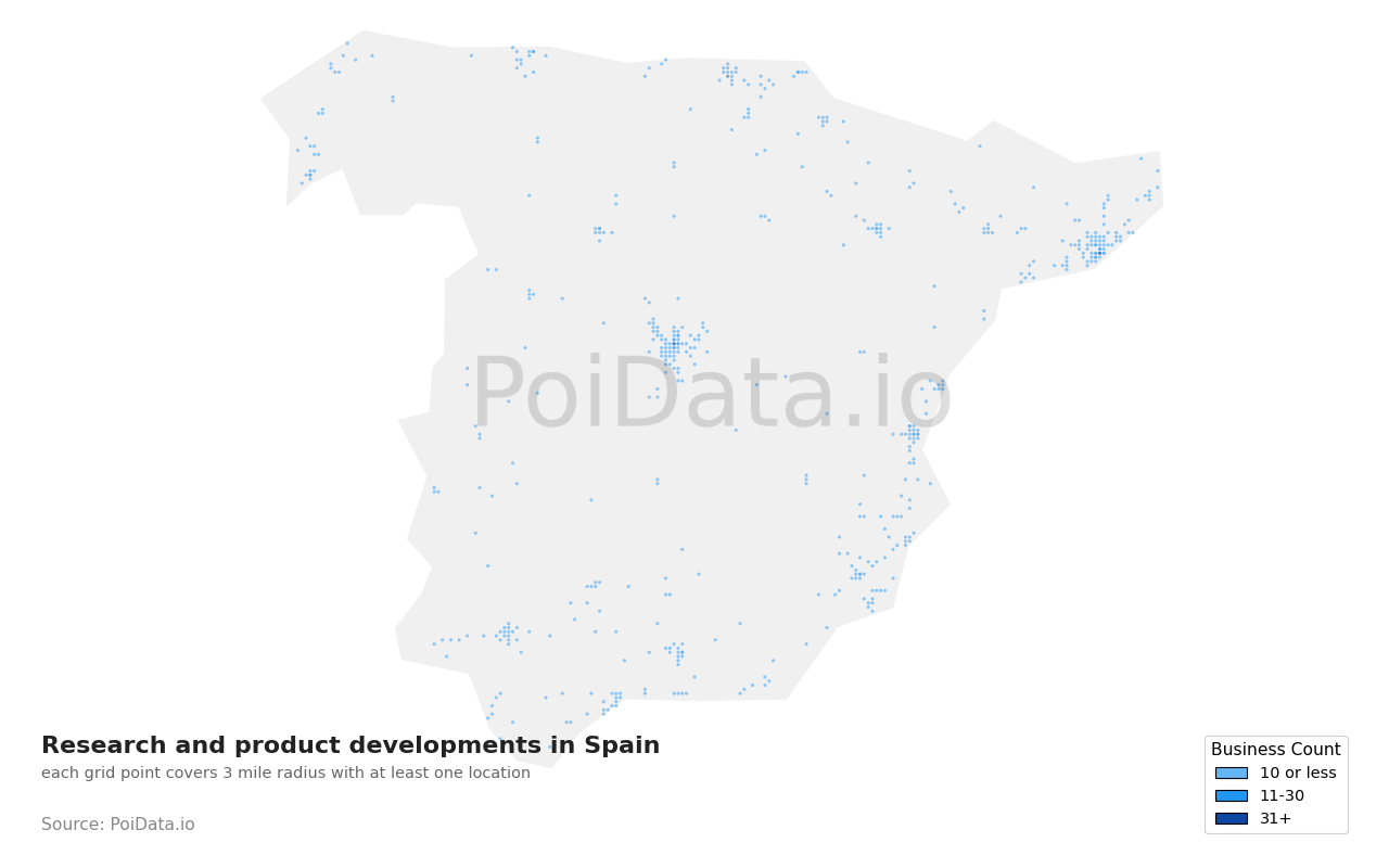Research and product development density map for Spain
