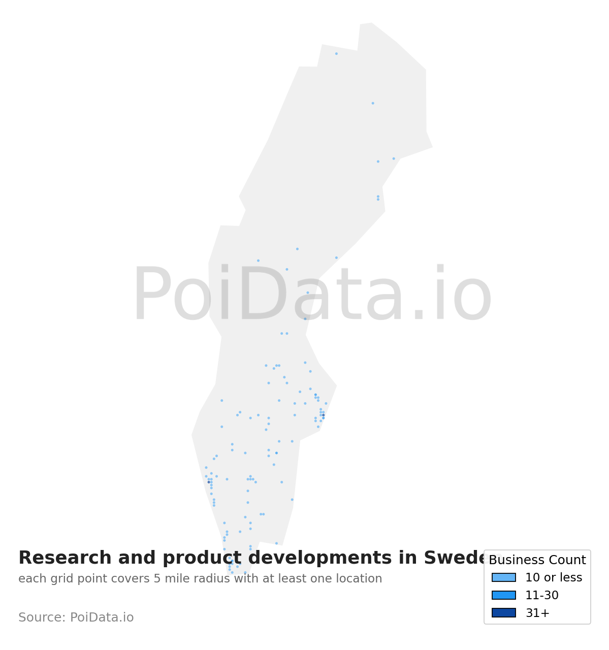 Research and product development density map for Sweden