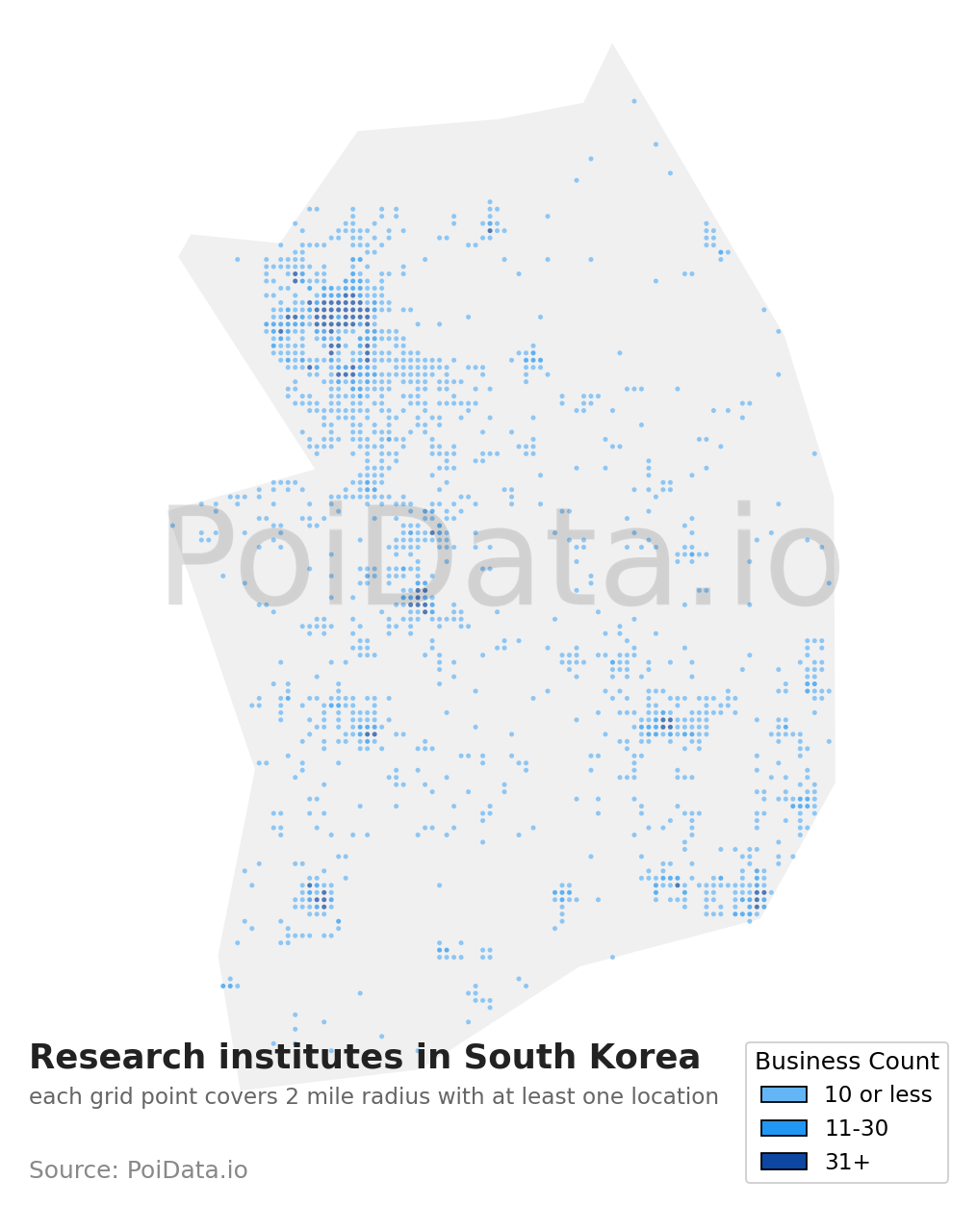 Research institute density map for South Korea