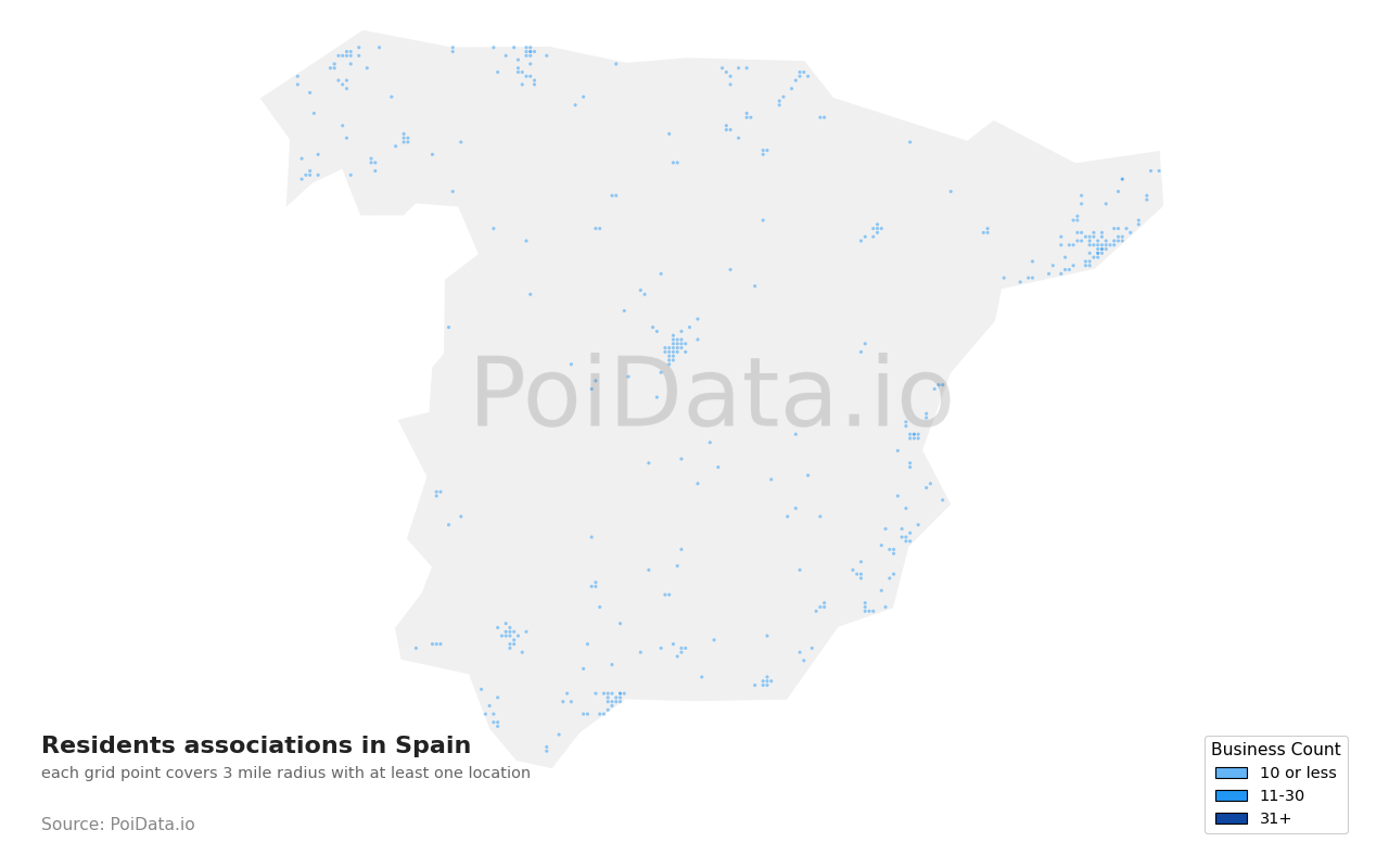 Residents association density map for Spain