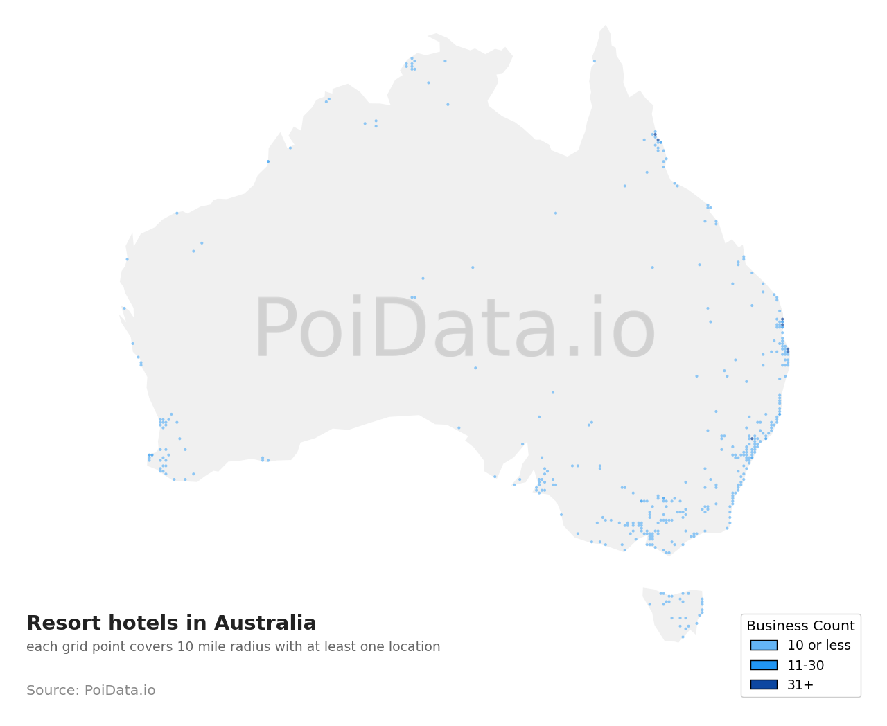 Resort hotel density map for Northern Territory, Australia