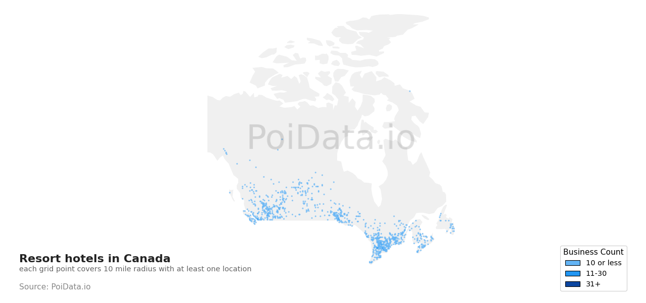 Resort hotel density map for Canada