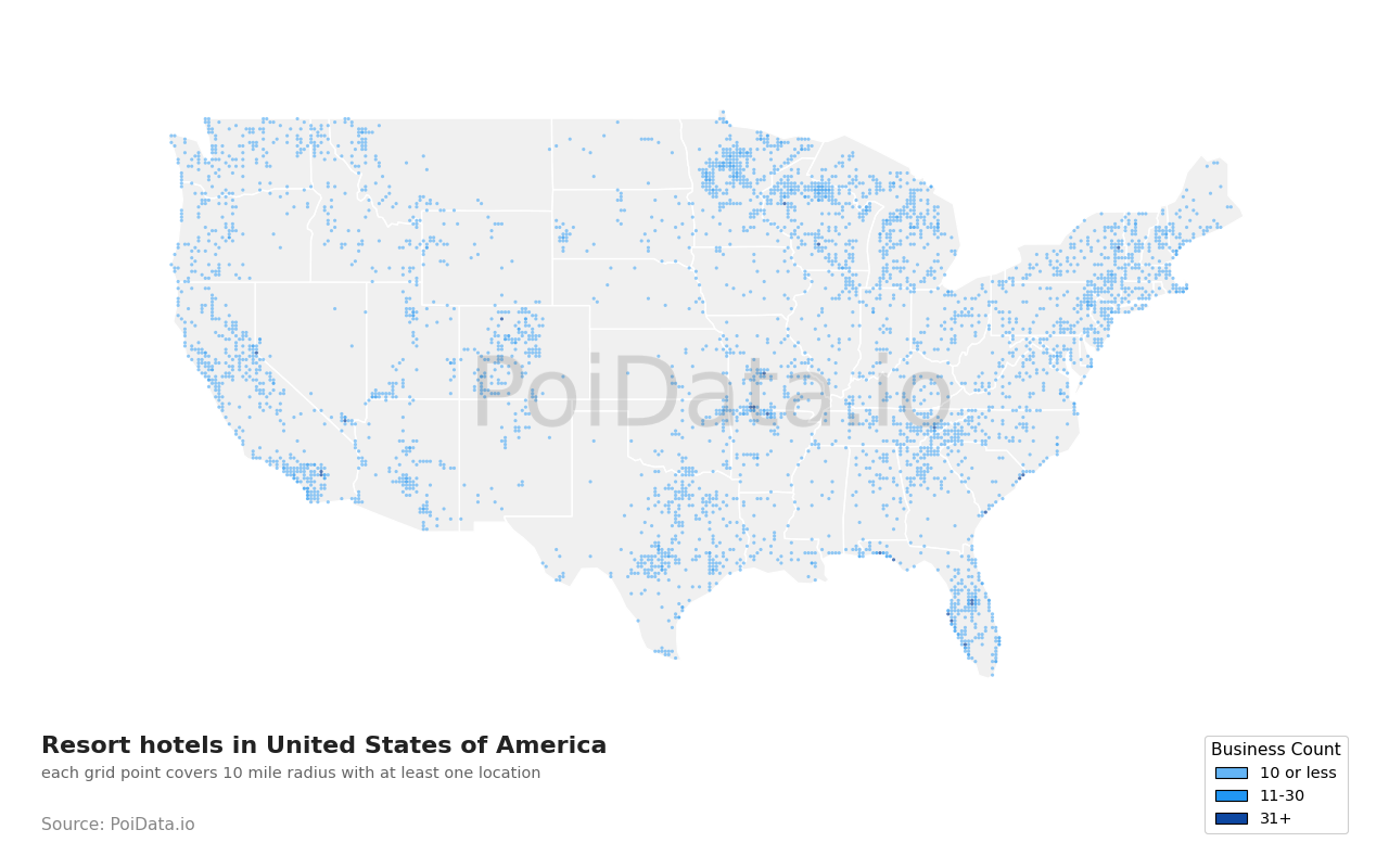 Resort hotel density map for Ohio, United States