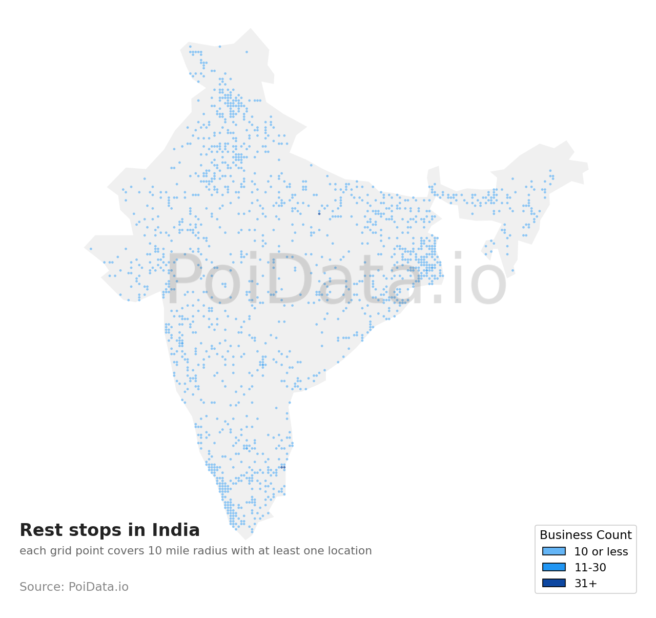 Rest stop density map for India