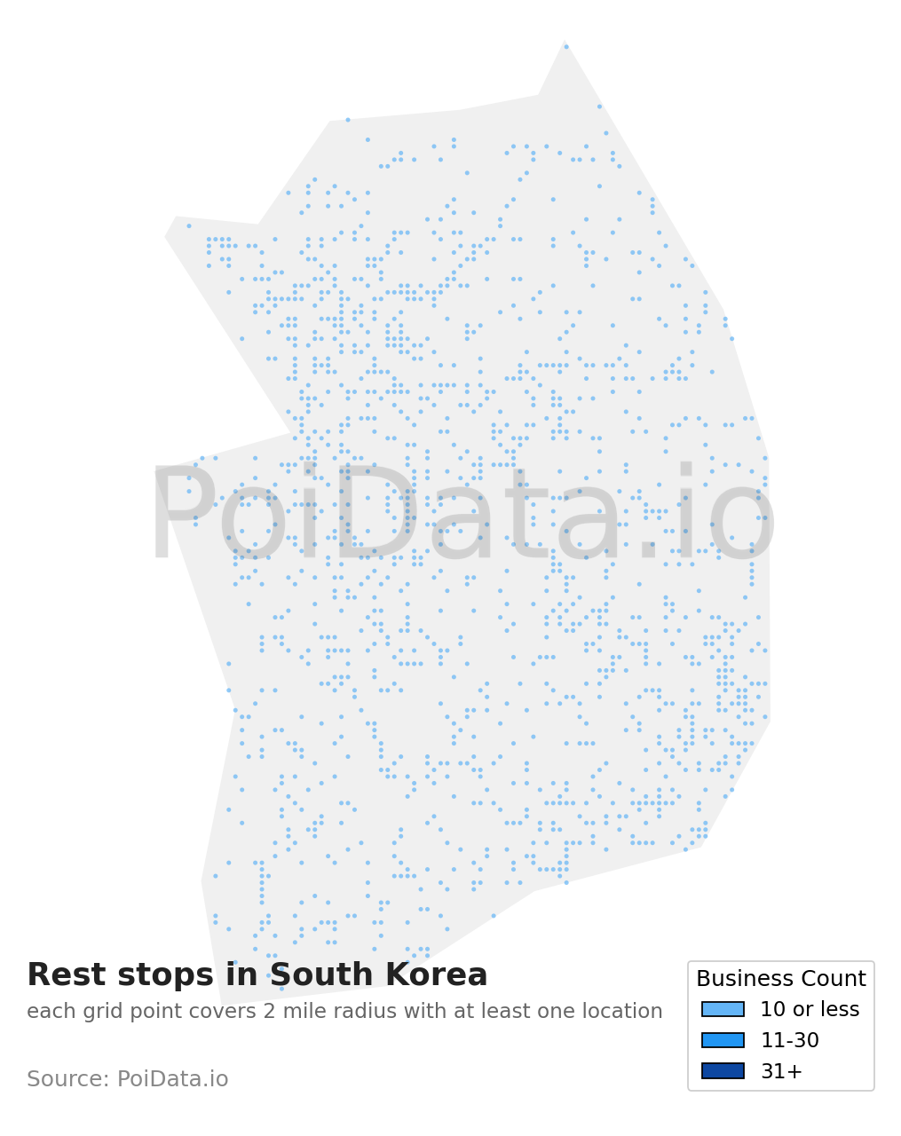 Rest stop density map for South Korea