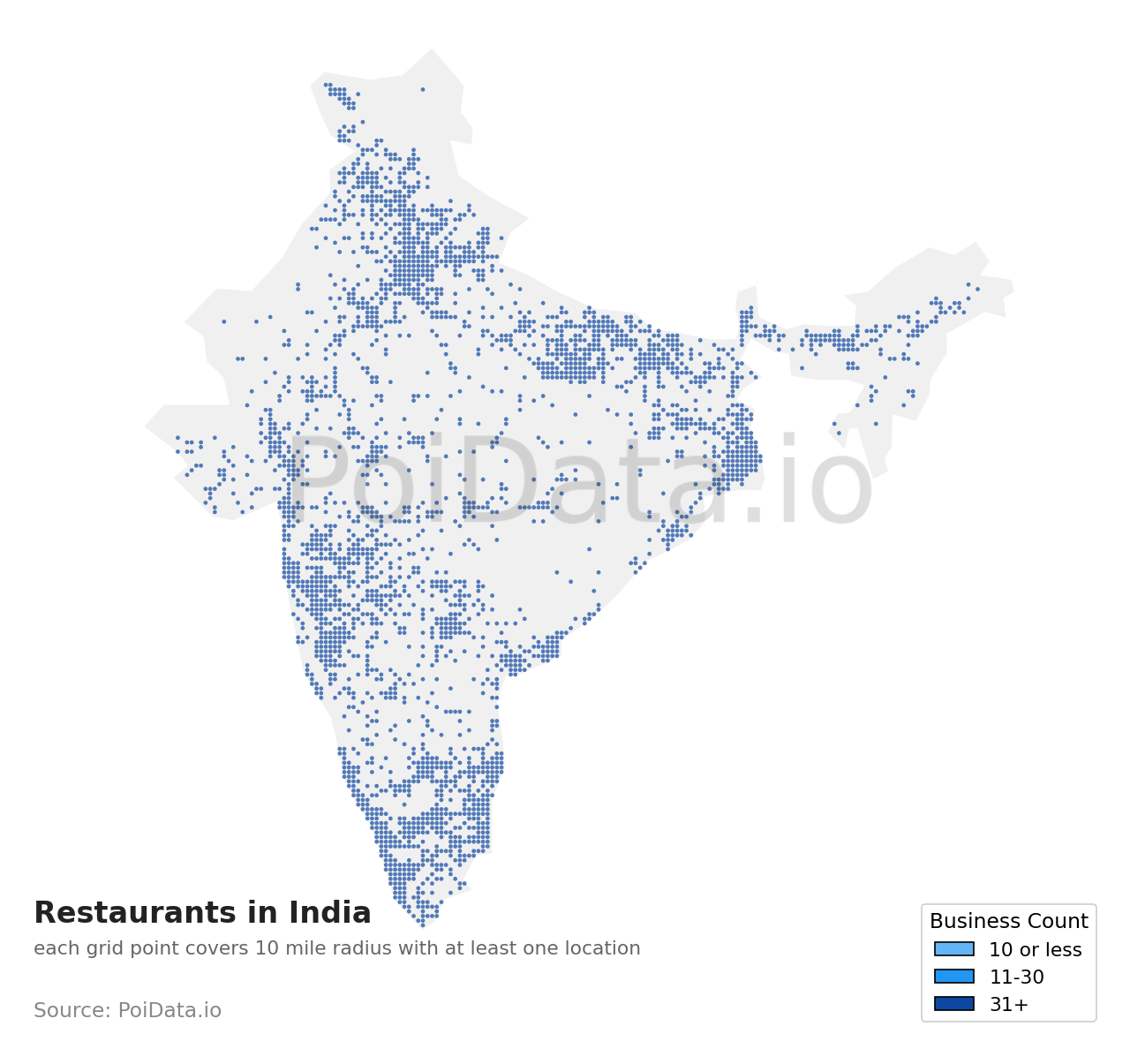 Restaurant density map for India