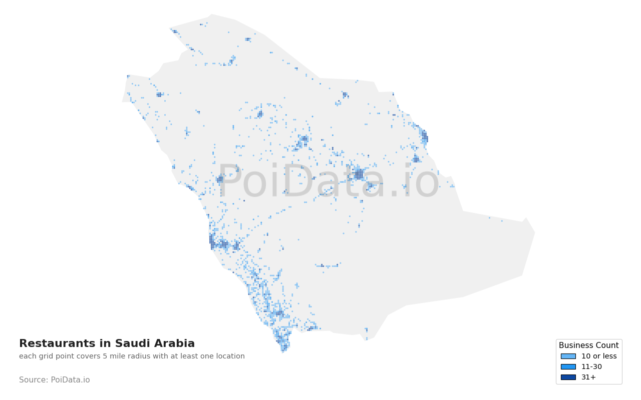 Restaurant density map for Saudi Arabia