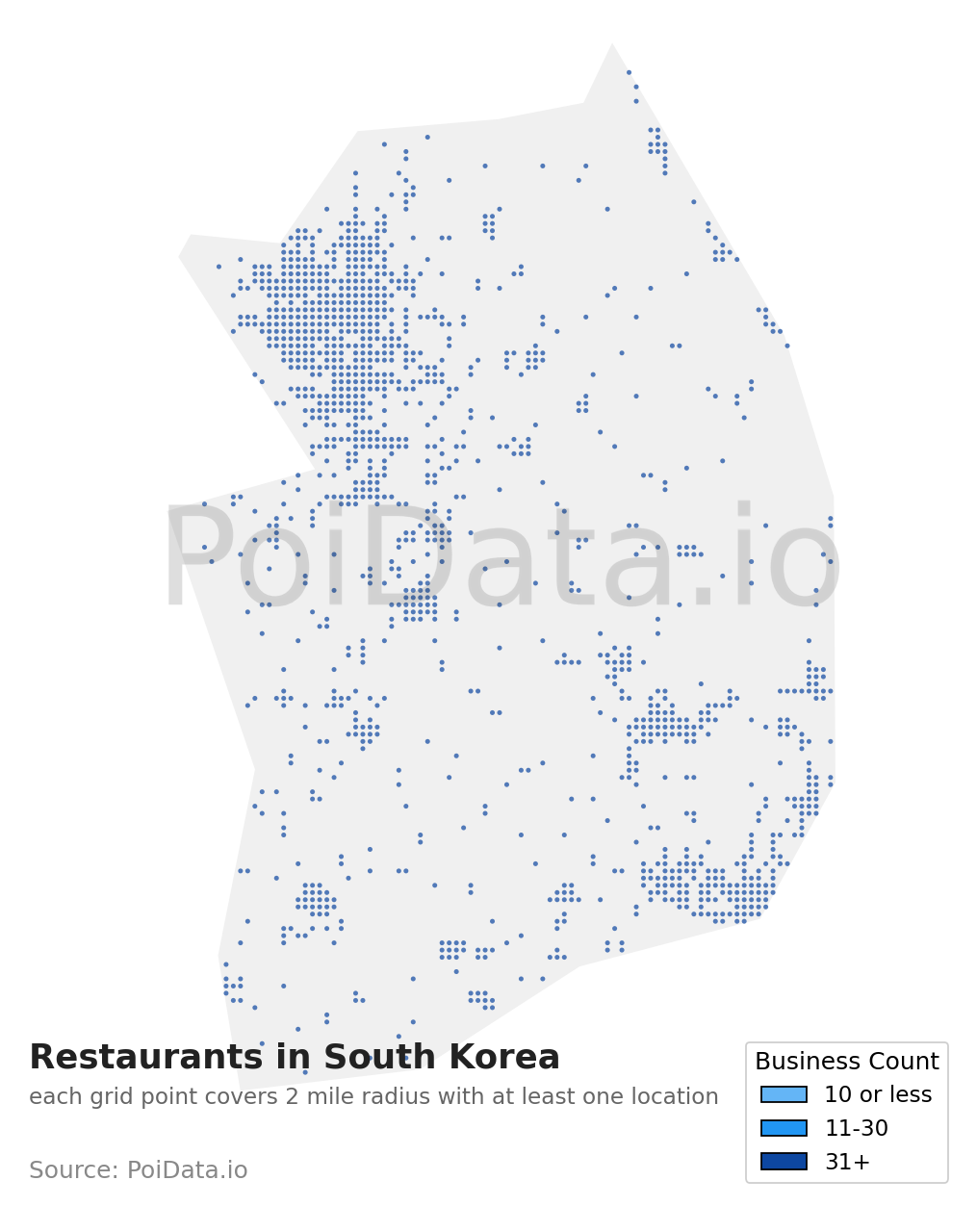 Restaurant density map for South Korea