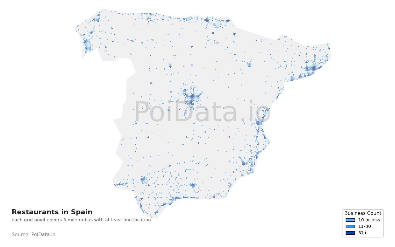 Restaurant density map for Spain