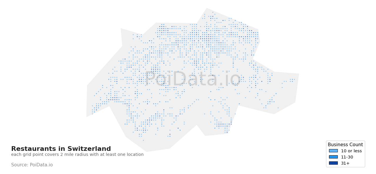 Restaurant density map for Switzerland