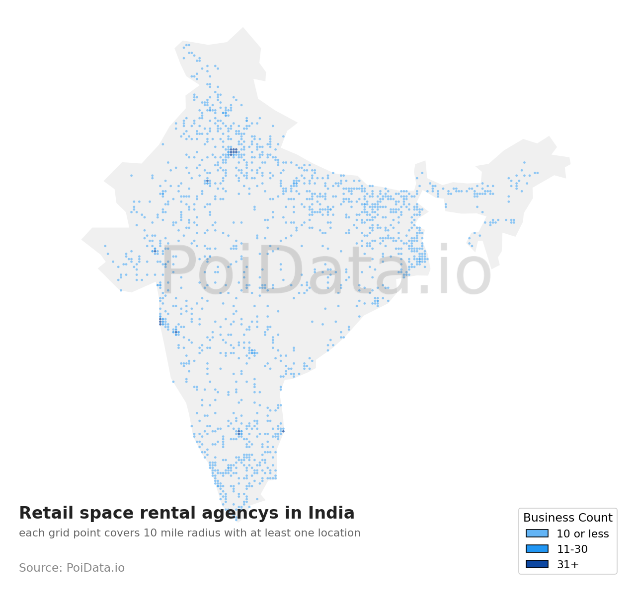 Retail space rental agency density map for India