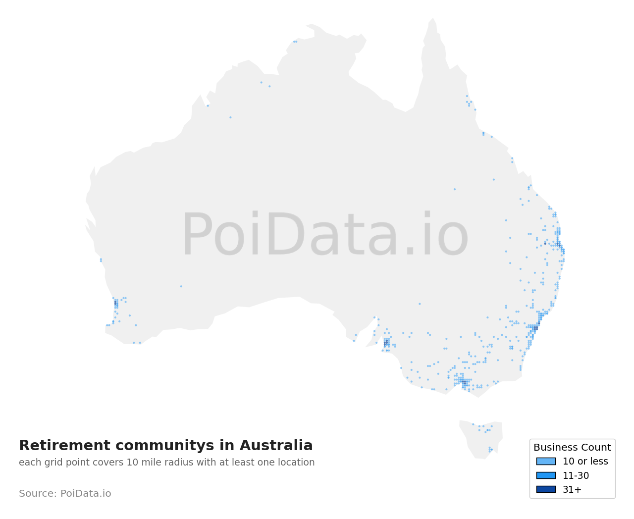 Retirement community density map for Australia