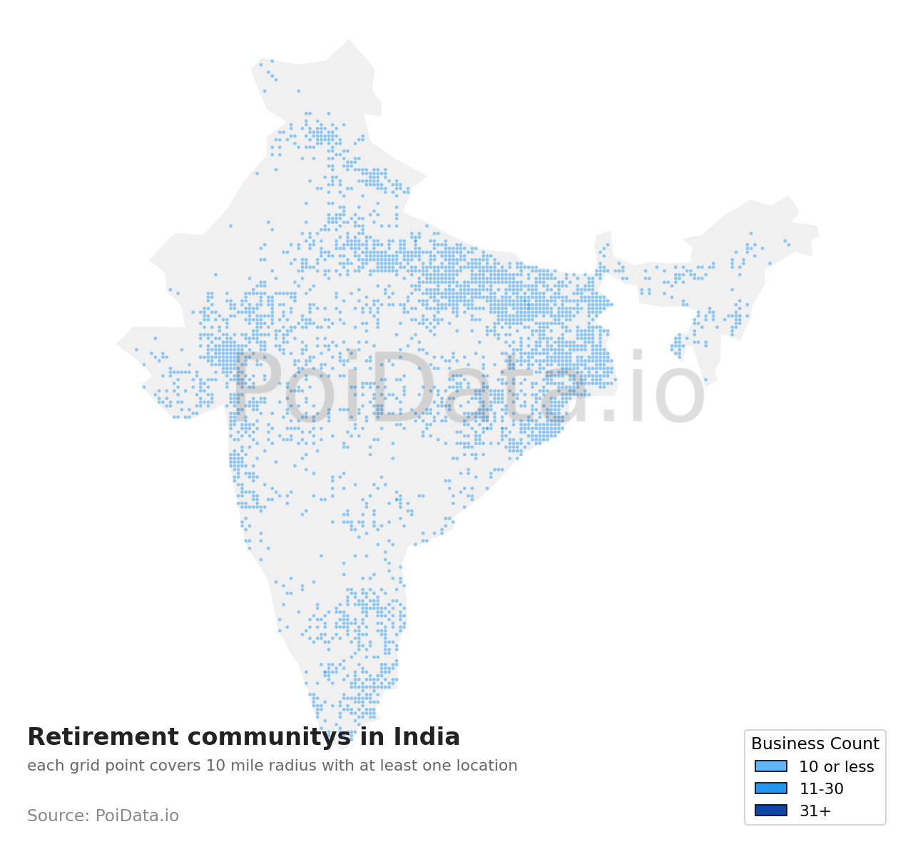 Retirement community density map for India