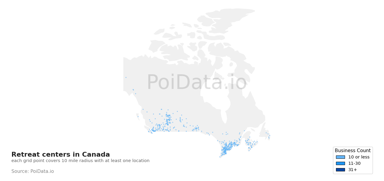 Retreat center density map for Alberta, Canada
