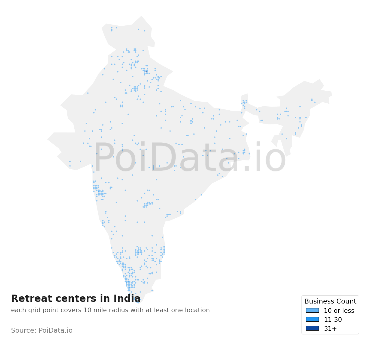 Retreat center density map for India
