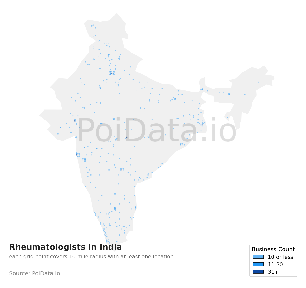 Rheumatologist density map for India