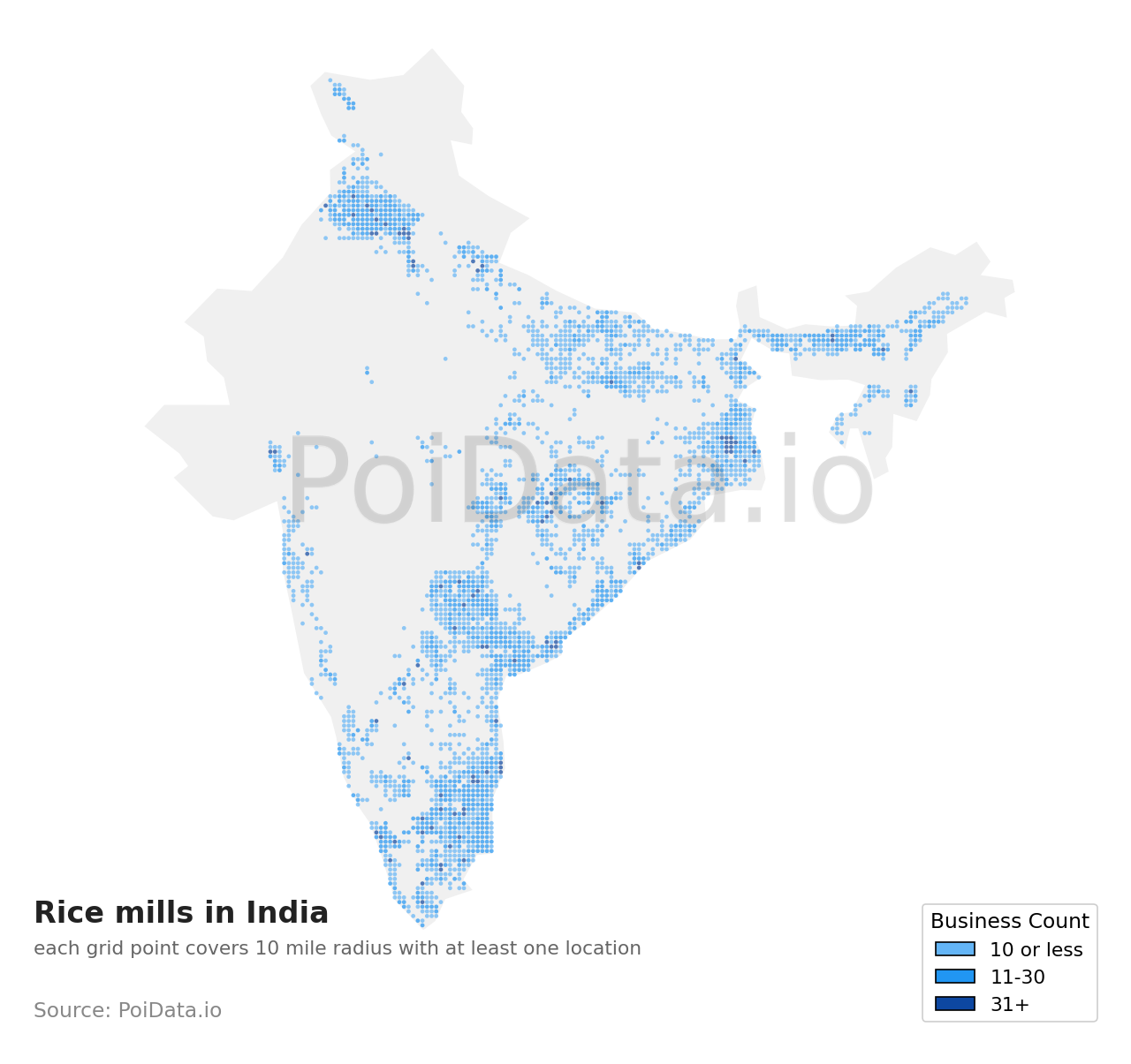 Rice mill density map for India