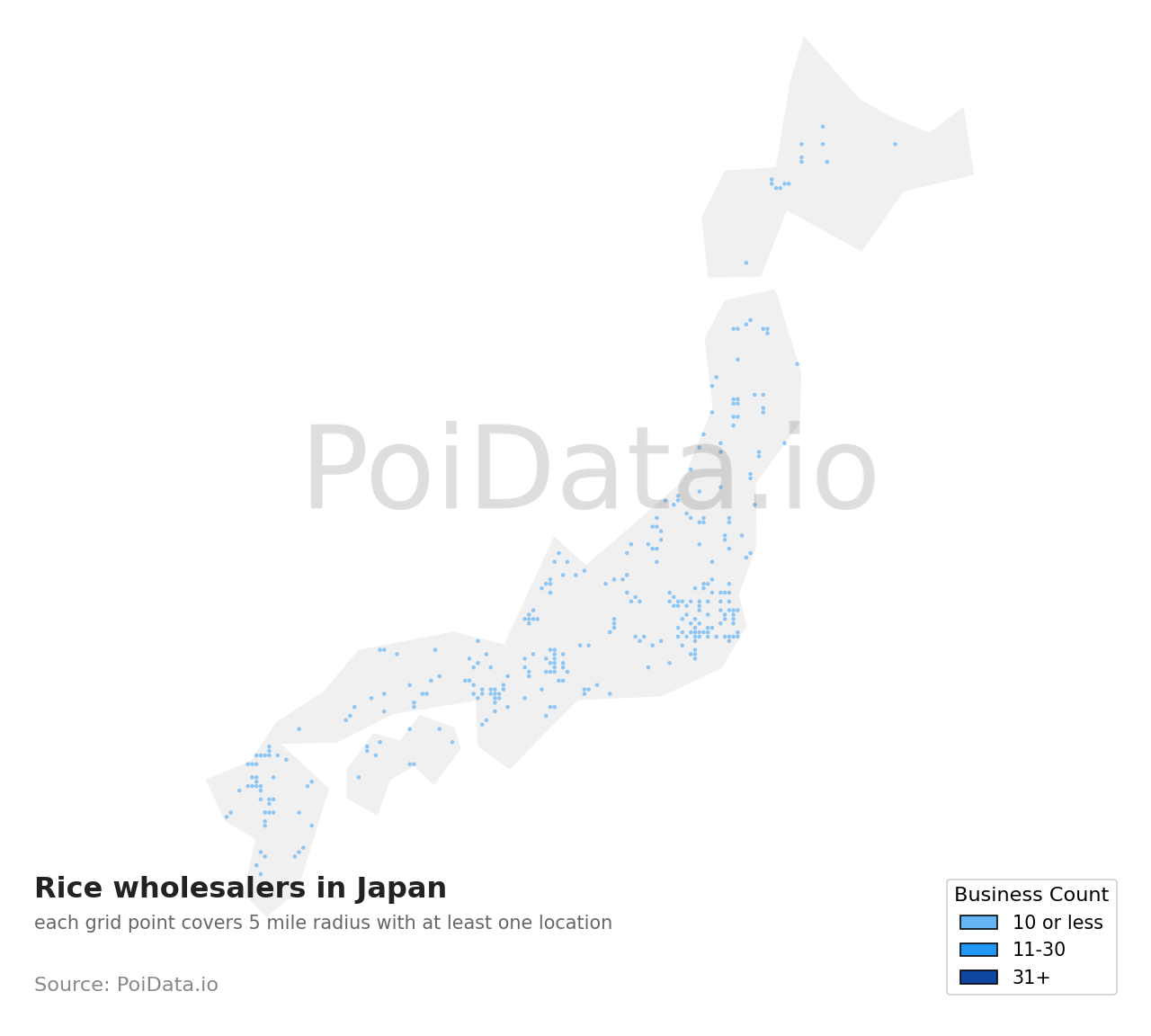 Rice wholesaler density map for Japan
