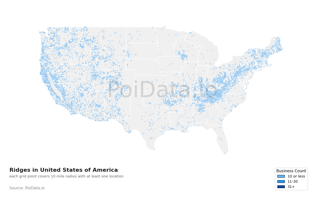 Ridge density map for Rhode Island, United States