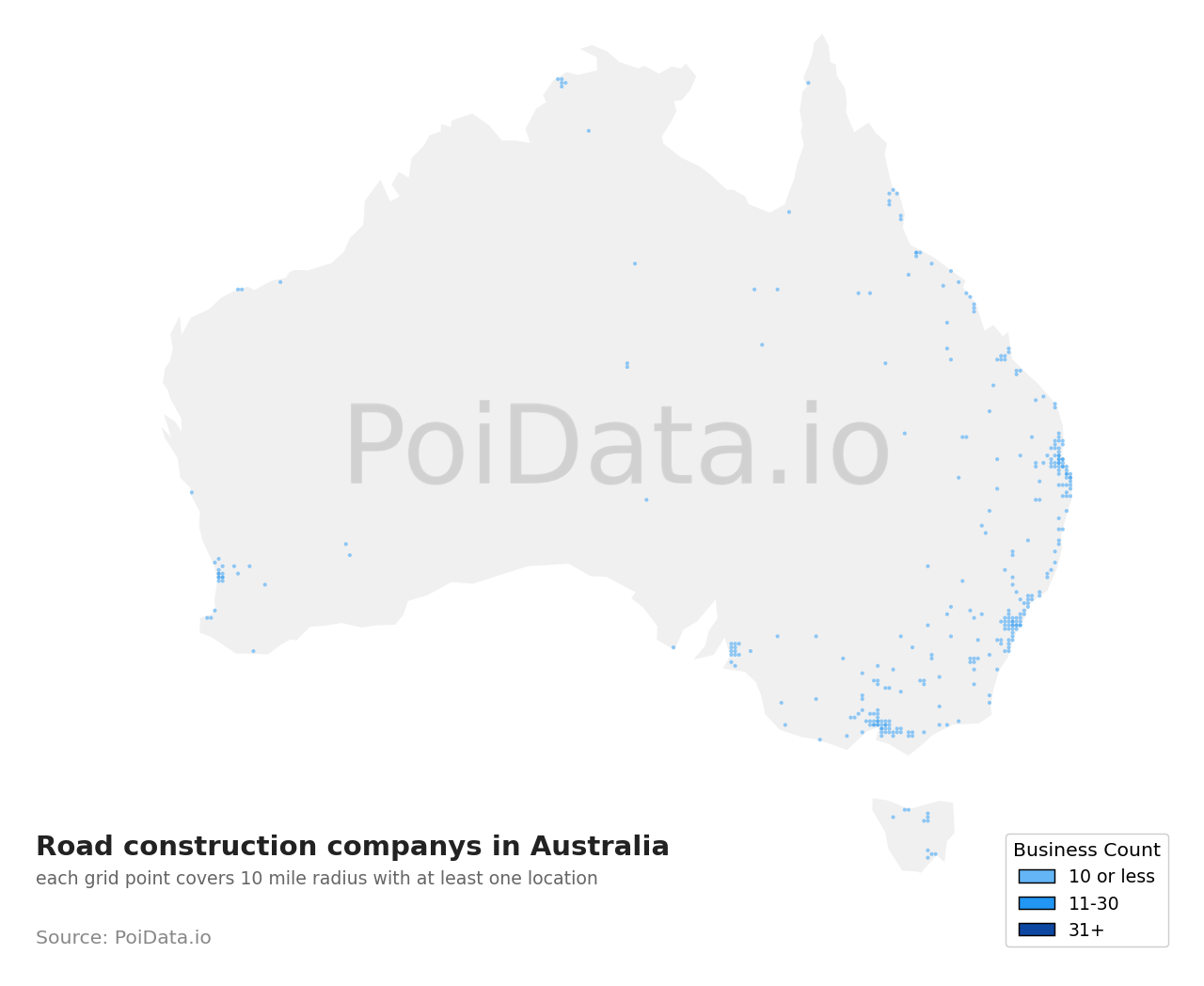 Road construction company density map for Northern Territory, Australia