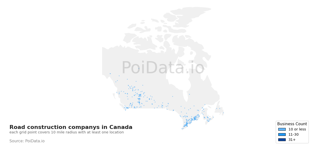Road construction company density map for Manitoba, Canada