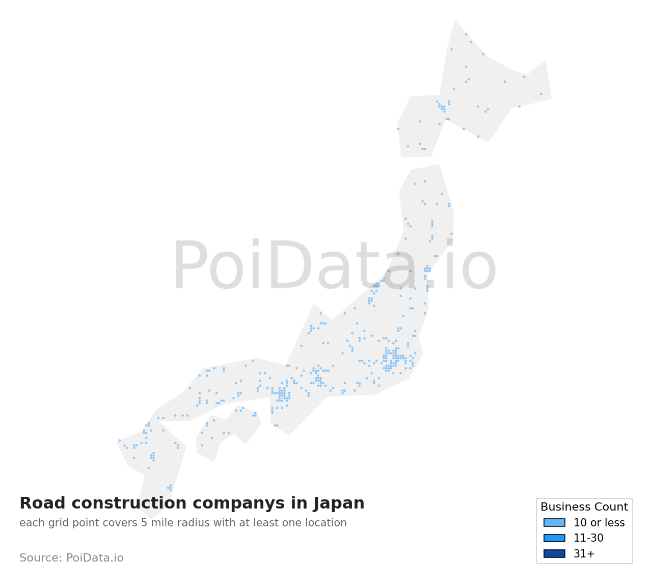 Road construction company density map for Motoyoshi District, Miyagi, Japan