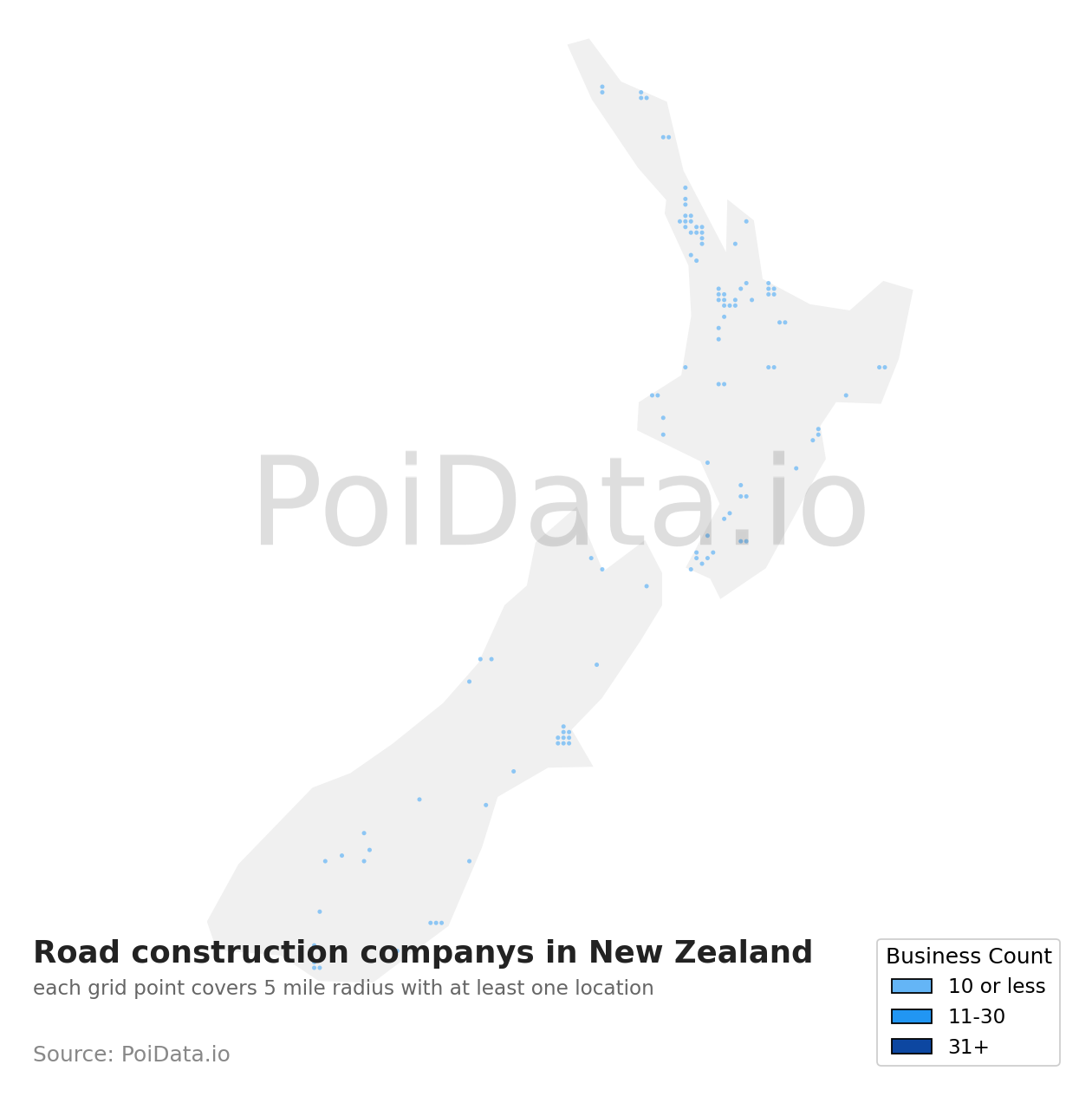 Road construction company density map for New Zealand