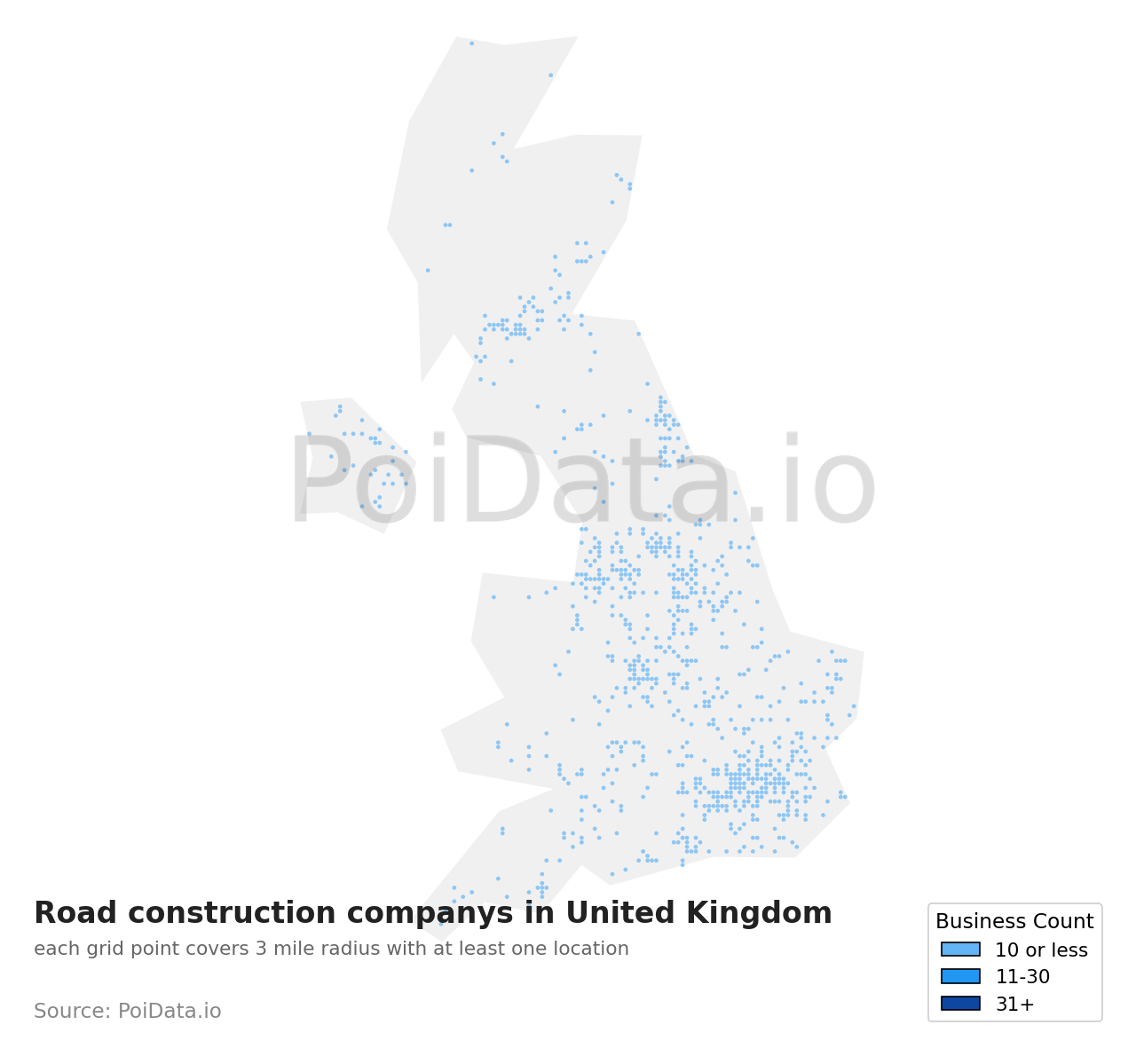 Road construction company density map for United Kingdom