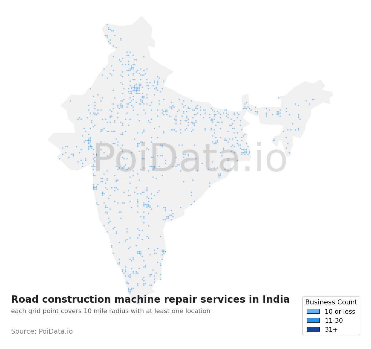 Road construction machine repair service density map for India