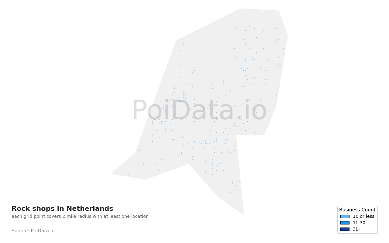 Rock shop density map for Netherlands