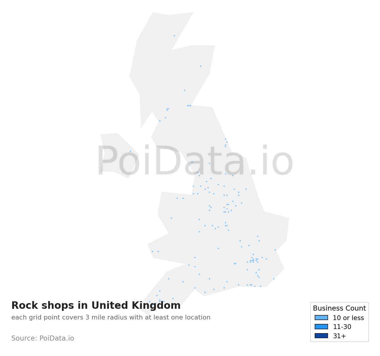 Rock shop density map for United Kingdom