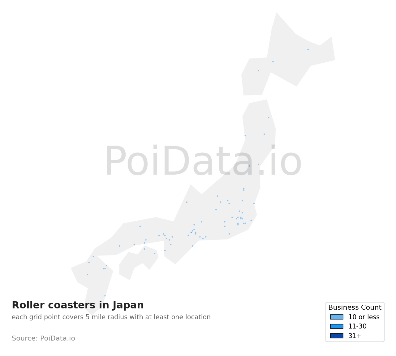 Roller coaster density map for Hyogo, Japan