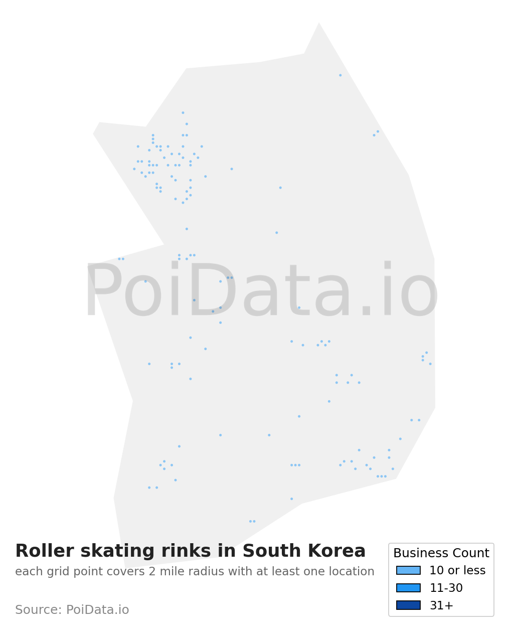 Roller skating rink density map for South Korea