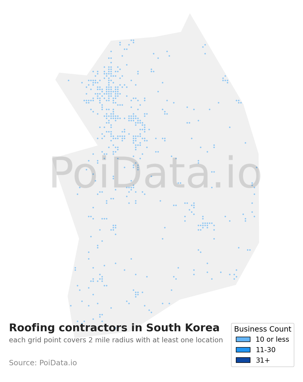 Roofing contractor density map for South Korea