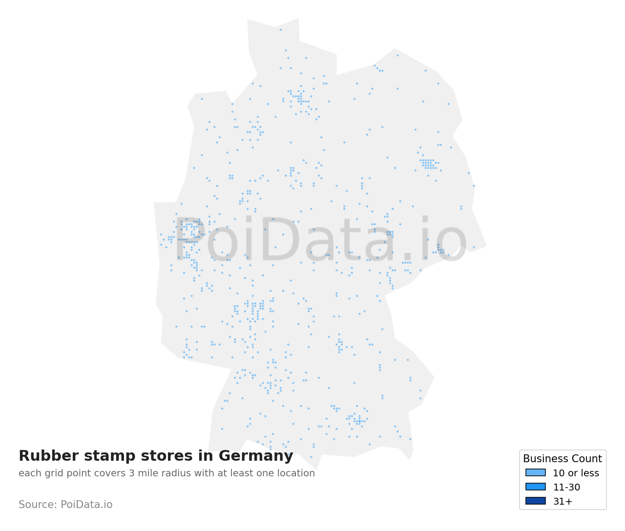 Rubber stamp store density map for Germany