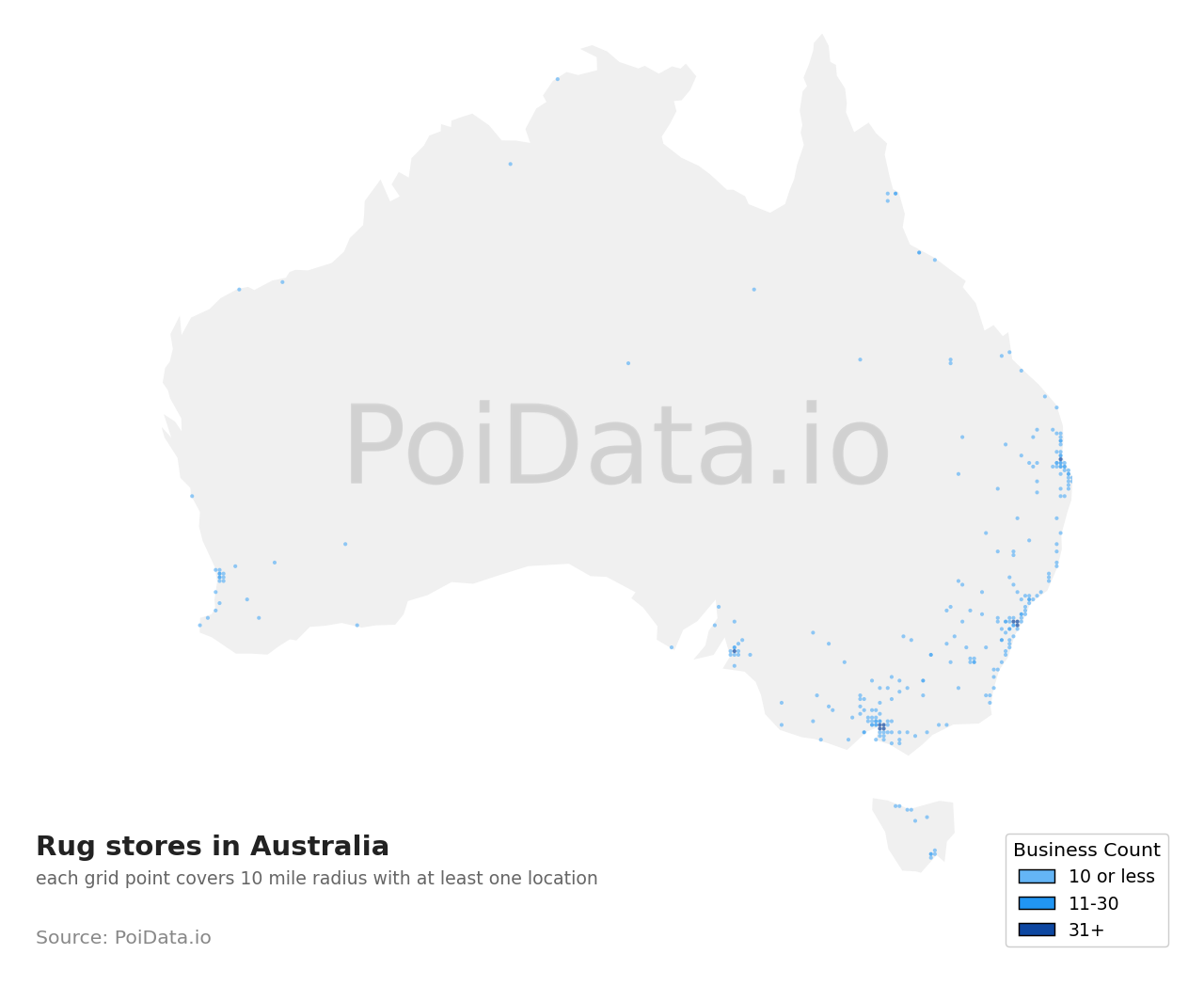 Rug store density map for Australia