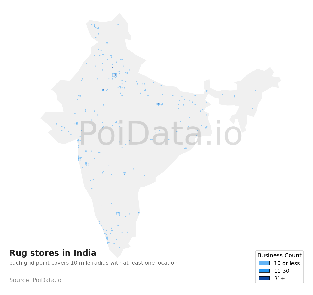 Rug store density map for India