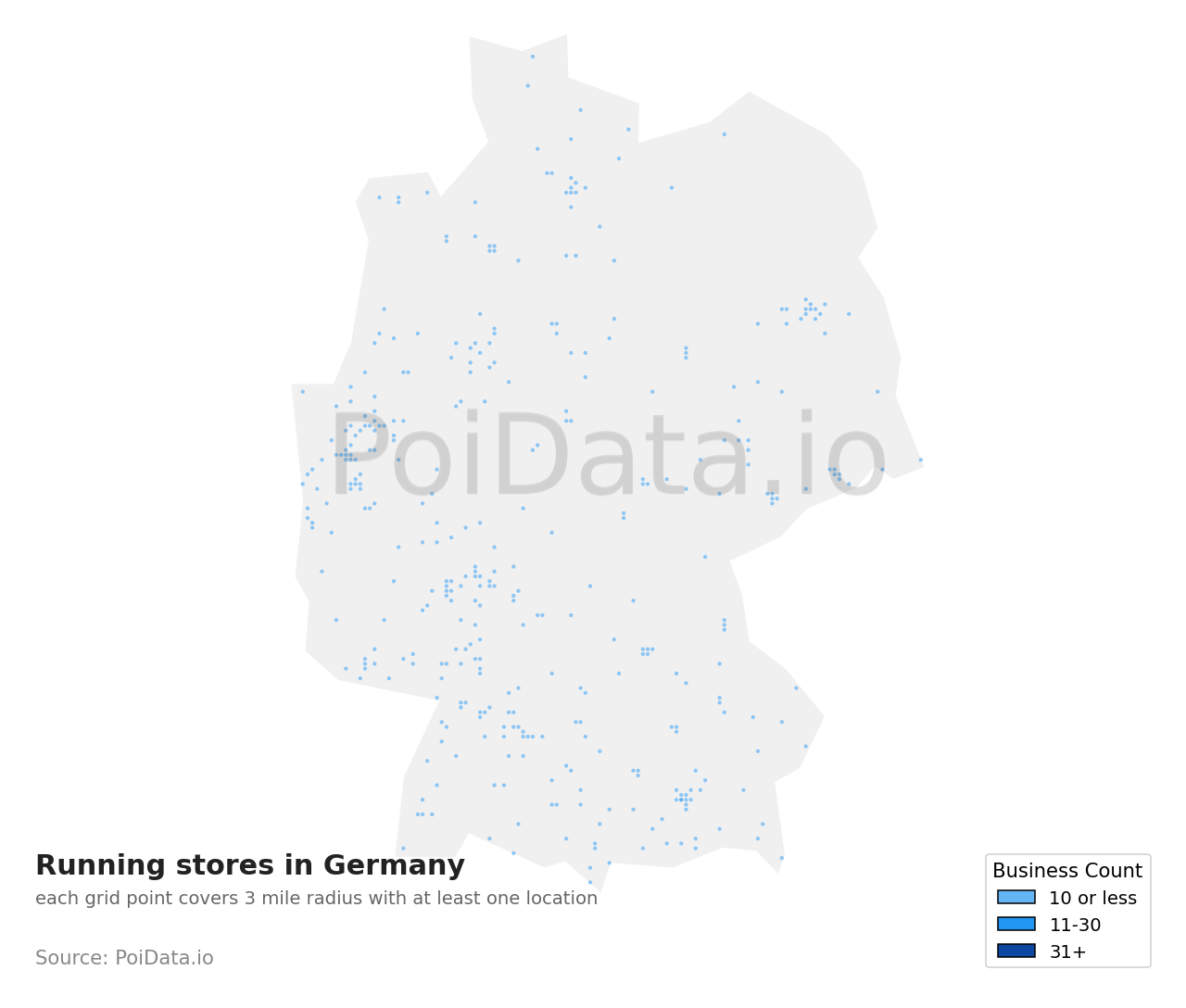Running store density map for Germany