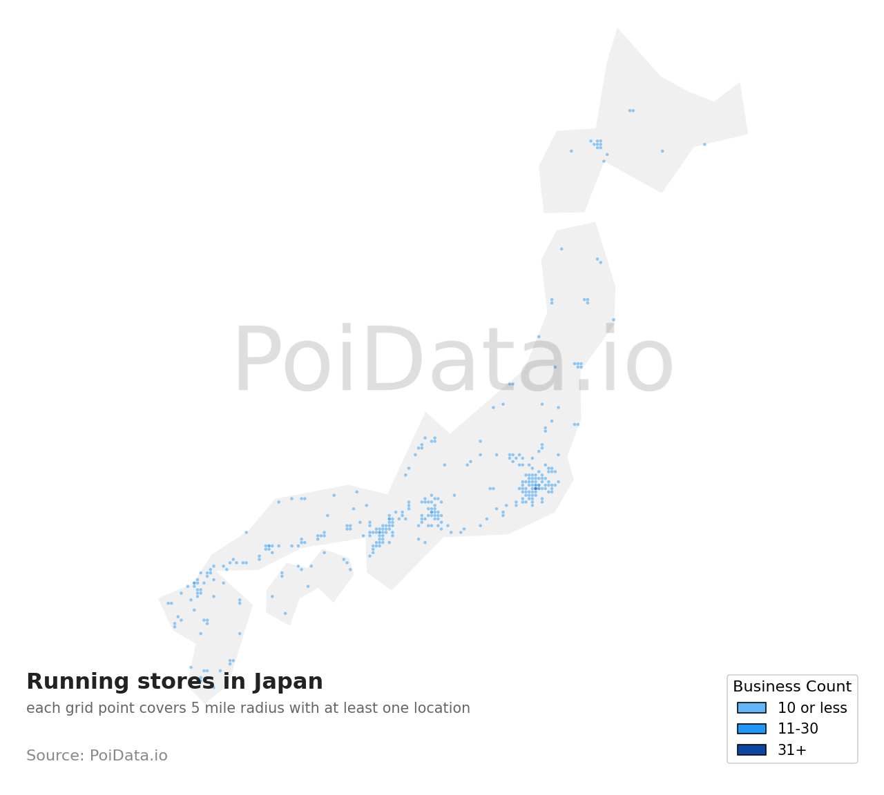 Running store density map for Japan