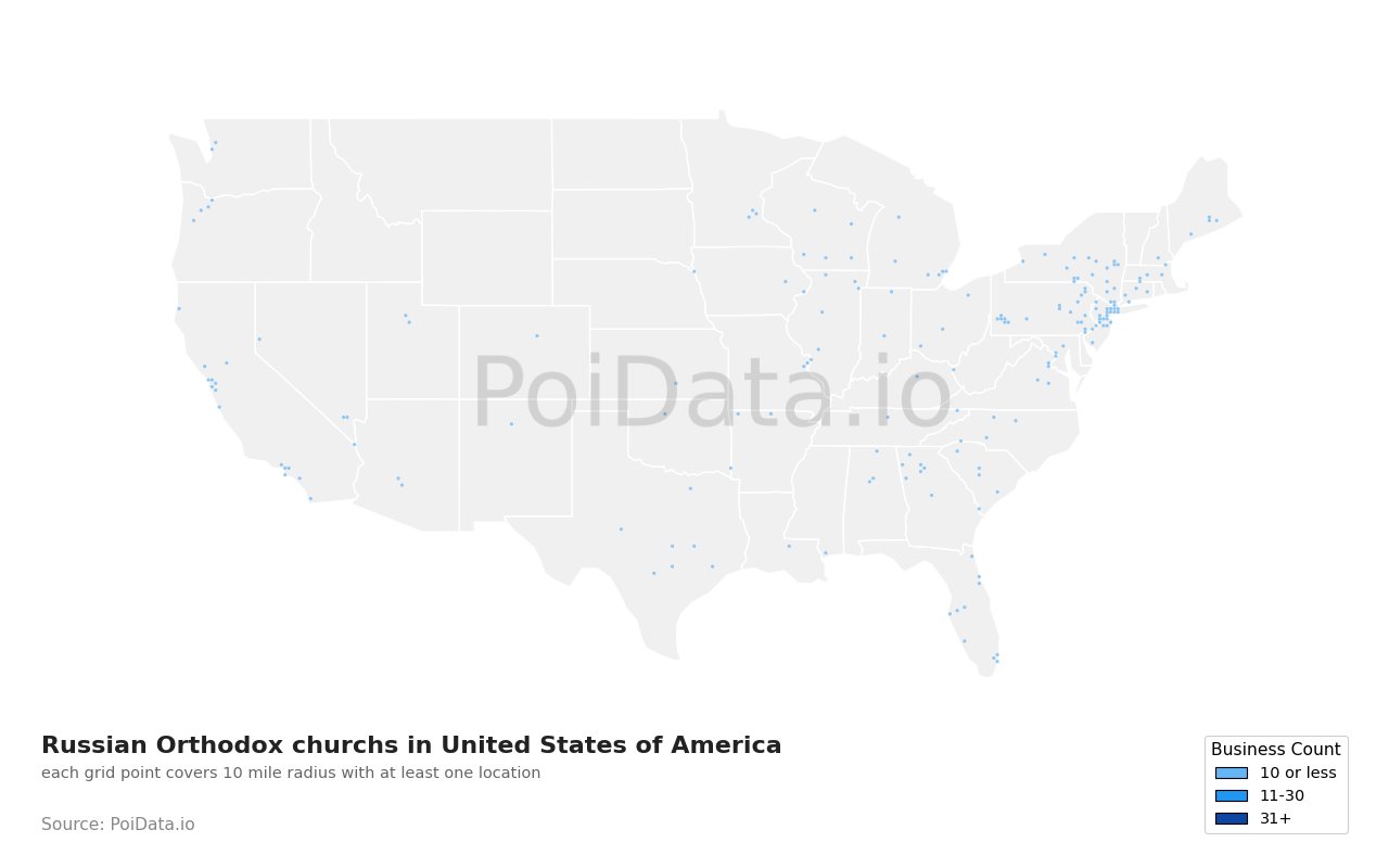 Russian Orthodox church density map for Florida, United States